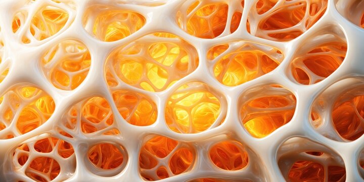 Abstract cross-section of bone tissue showing trabecular structure and marrow