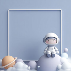 Naklejka premium Cute astronaut character with blank frame
