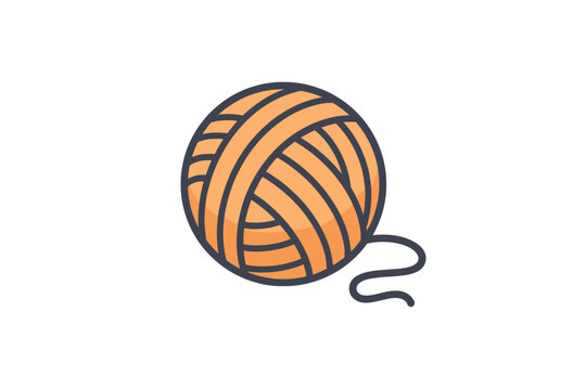 Orange Wool Ball Icon Vector Illustration for Knitting and Crochet Projects, Crafting Hobby Graphic with Editable Stroke for Mobile Apps and Web Design, Isolated Flat Yarn Ball Symbol on White