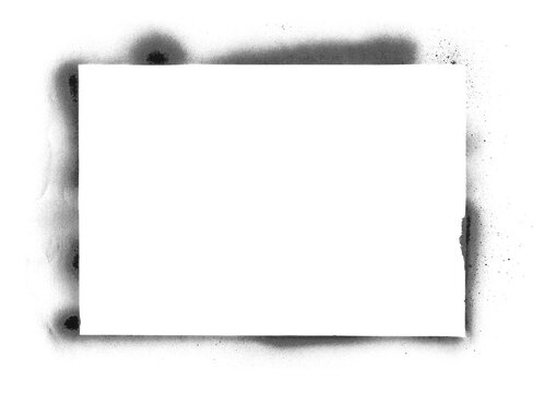 Black spray stain in shape square, frame isolated on white background, photo, clipping path, design element