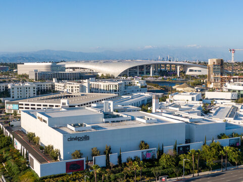 Aerial Drone View Of Cin&eacute;polis Luxury Cinemas Hollywood Park And SoFi Stadium In Inglewood CA