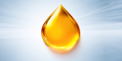 Fototapeta premium Golden oil drop with glowing orange highlights on a soft blue background