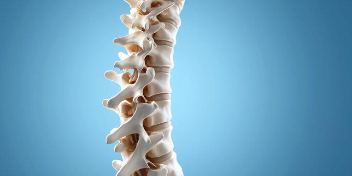 Detailed 3D rendering of the human lumbar spine with clear vertebral bone structure