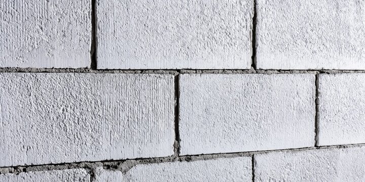 Close-up texture of a white aerated concrete block wall with visible mortar joints