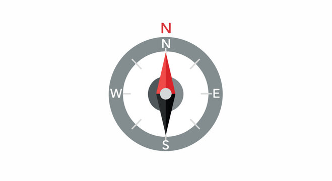 Classic compass pointing towards the north direction with directional indicators