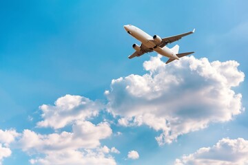 Fototapeta premium Airplane Flying in Blue Sky With Clouds During Daylight Hours Above Land