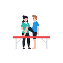 Obraz premium Physical therapist assisting patient with leg exercise on examination table