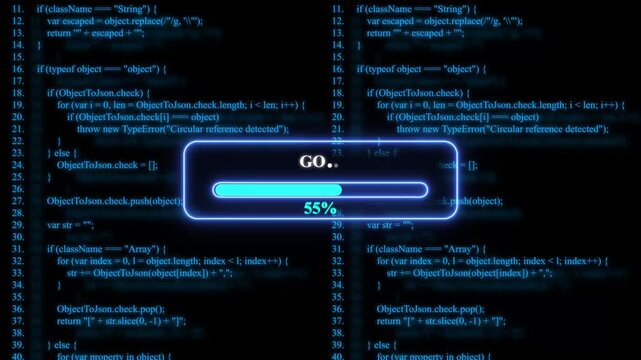 Programming code with go loading bar and text progress