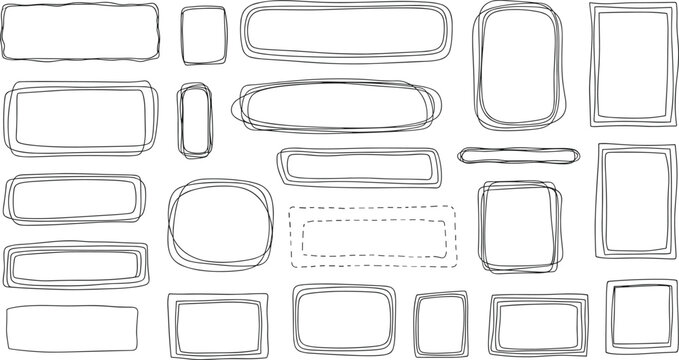 Hand Drawn Doodle Frames Set Sketch Rectangle Square Borders Collection Vector Illustration Design Element Isolated White Background