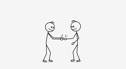 Obraz premium Two Stick Figures Shaking Hands Together.
