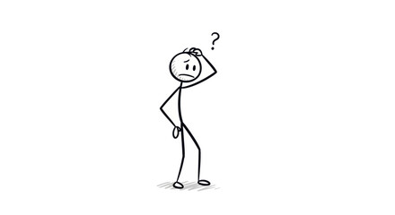 Fototapeta premium Stick figure man thinking with question mark.
