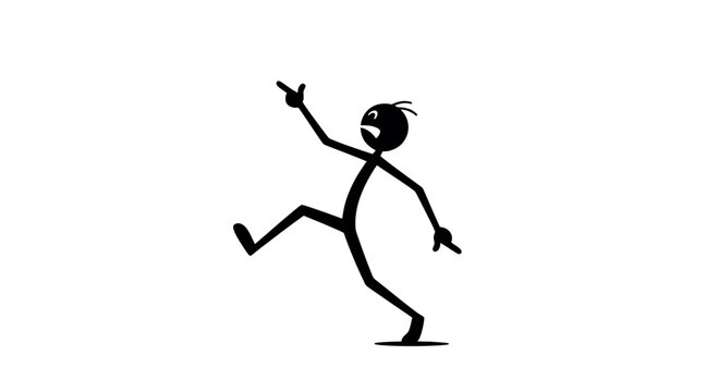 Stick figure running and pointing gesture.