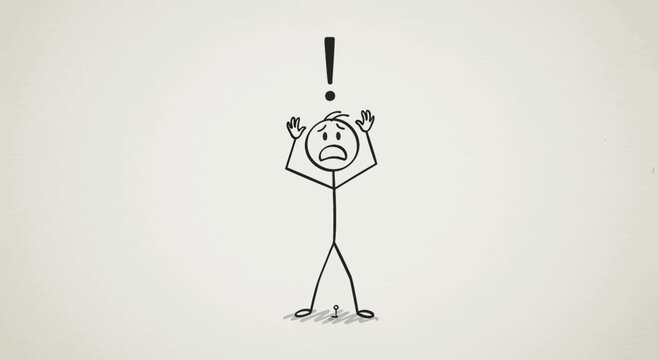 Stickman Character with Exclamation Mark Surprised.