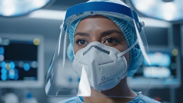 Healthcare Professional in Protective Suit Hospital Clinical Background. 4K Video