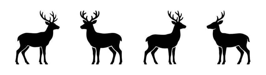 Deer silhouette vector set, 4 stag icons with antlers, wild reindeer animal silhouettes © ROKON