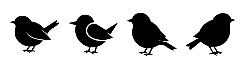 Minimalist bird silhouette set, black sparrow icons, 4 avian vector elements for logo © ROKON