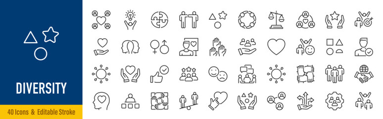 Fototapeta na wymiar Diversity web icons in line style. Unity, friendship, social, community, collection. Vector illustration.