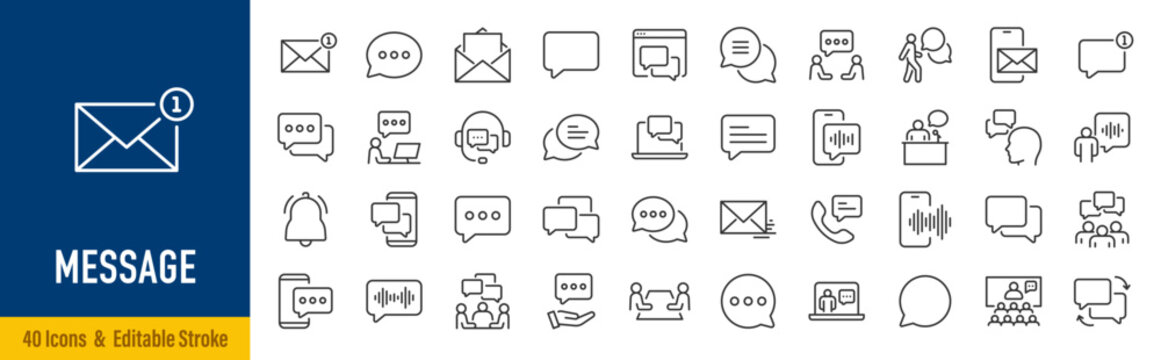 Message web icons in line style. Chatting, message, mail, communication, letter. Vector illustration.