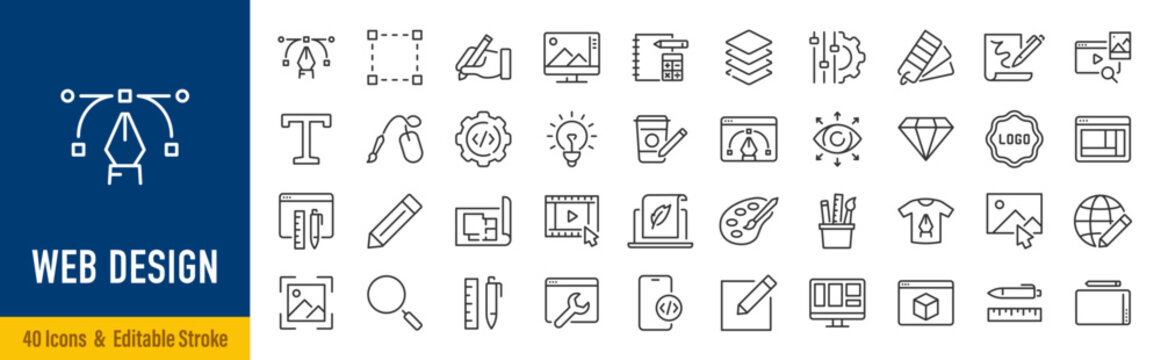 Web design web icons in line style. Development, web design, creative process, network technology. Vector illustration.