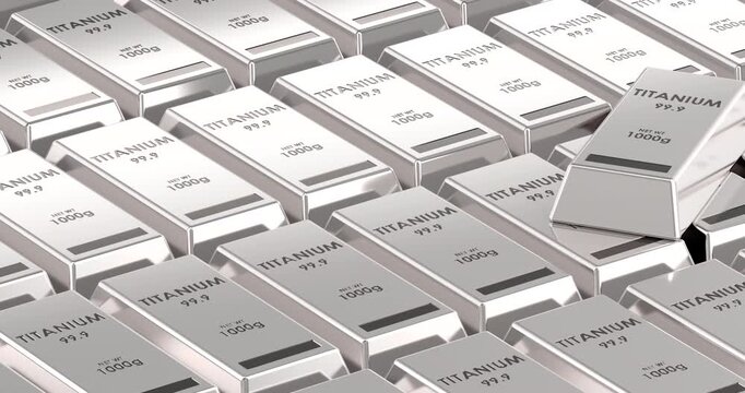 Titanium ingot background 3D animation, camera flyover over. 3D rendering