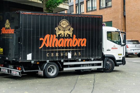 Barcelona, Spain - August 1, 2021. Cervezas Alhambra is a Spanish brewing company founded in 1925 based in the Spanish city of Granada
