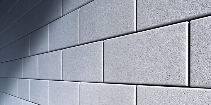 Close-up texture of a modern aerated concrete block wall with subtle lighting