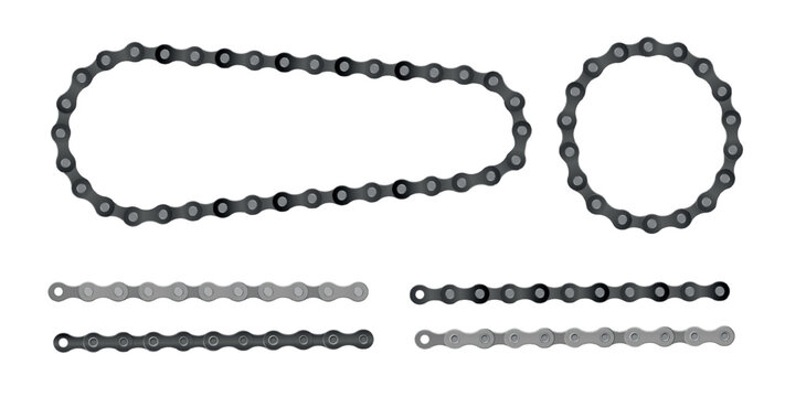 Bicycle chain design vector illustration Cartoon silhouette for bike chain on bicycle. Cycling line pattern. Motorcycle chain symbol. Chain machine sign.