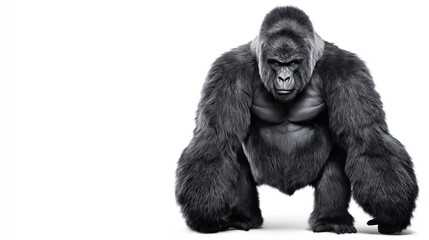 Fototapeta premium Powerful silverback gorilla stands imposingly against a clean white background