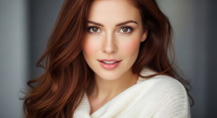 Naklejka premium Beautiful Woman With Red Hair Looking At Camera