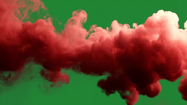Red Smoke Wisps Expanding Against Green Screen With Subtle Camera Drift