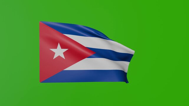 Waving Cuba Flag on Green Background &ndash; Realistic Fabric Texture