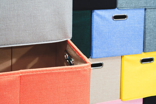 textured folders baskets, boxes for documents and things in black, gray, purple, and green. Clean, modern, and organized. Ideal for office, education, or design projects
