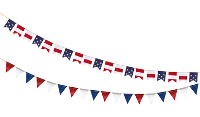 Fototapeta premium USA flag bunting on transparent background. Festive decoration