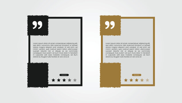 Two testimonial quote boxes with stars for rating dark and gold opinion poll
