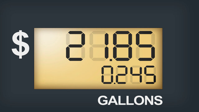 Fuel Pump Display Showing Gasoline Price and Gallons Counter, petrol pump display, high fuel prices