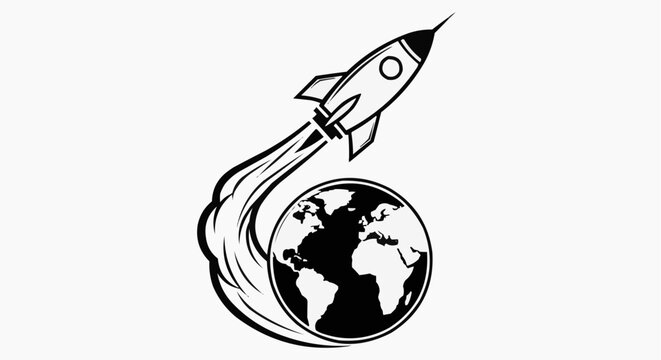Rocket ship launching from Earth globe illustration vector