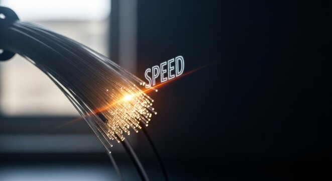 High speed internet concept with fiber optics and digital glow