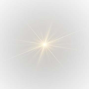Golden stars PNG on transparent background. Shimmering stars float in galaxy space. Bright rays create magical elegant festive glow effect.