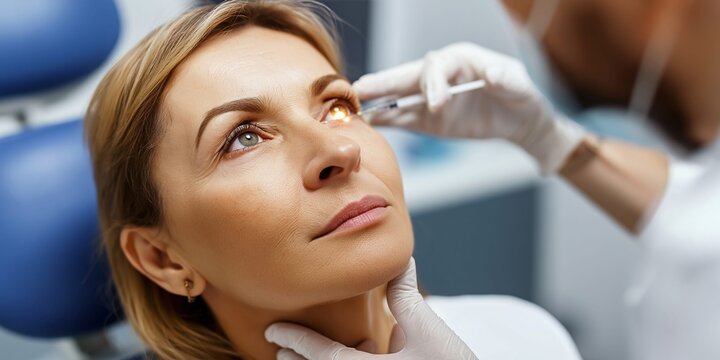 Ophthalmologist performs intravitreal injection to treat eye condition for patient