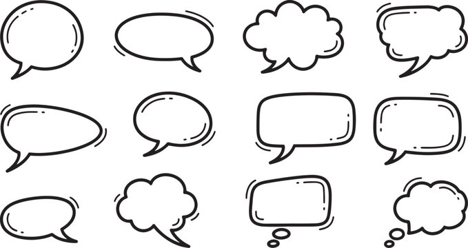 Hand drawn speech bubble vector set communication dialogue and thought illustration