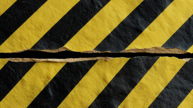 Two wrinkled yellow and black striped caution tapes forming a restricted area warning element, isolated on transparent background.