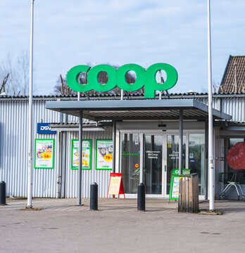 Gothenburg, Sweden - March 20 2026: Coop supermarket entrance in Sweden showing everyday neighborhood retail storefront.