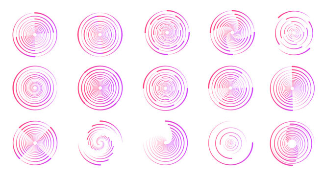 PNG abstract halftone vortex circle with spiral motion lines and gradient glow. Vector graphic for logos, branding kits, and digital art compositions.