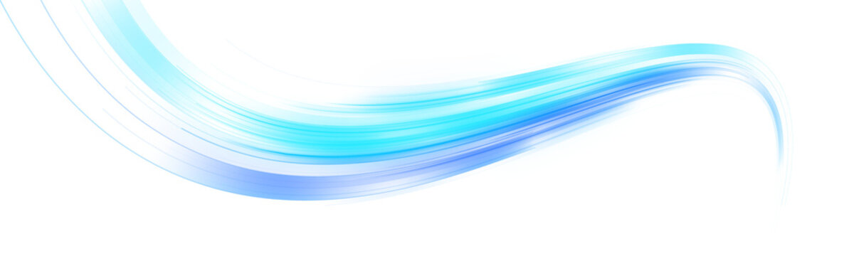 Cyan neon waves travel through curved speed paths. Floating particles enhance depth and motion effect. Futuristic PNG.