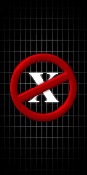 3 d forbidden sign with letter x on digital grid background, warning symbol motion for ui and interface