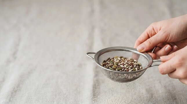 Proximity Bias and Hybrid Work Exclusion Concept with Hands Sifting Seed through Sieve
