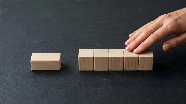 Proximity Bias and Hybrid Work Inequality Concept with Hand Supporting Present Team over Isolated Block
