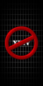 3 d red prohibition sign with glowing text on dark grid background, motion for warning, and restricted