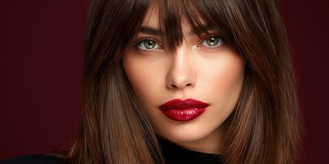 Fototapeta premium Beautiful Russian woman with long straight brown hair and striking green eyes