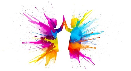 Obraz premium Vibrant explosion of colors in a dynamic human silhouette celebration